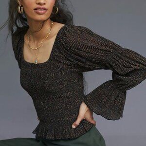 Anthropologie Shimmer Puff Sleeved Top - SIZE S